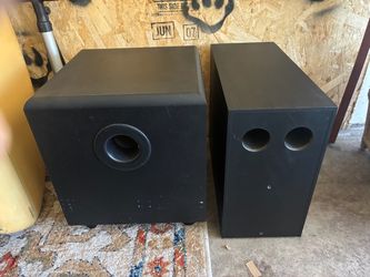 Black Subwoofer Speaker Cabinets – Pair; One active, another passive