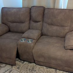 Reclining Two-seat Couch With Cup Holders And Charging Ports