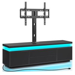 Rolanstar TV Stand with Mount & Power Outlet, 51" TV Stand Mount for 32/45/55/60/65 Inches TVs, Modern Entertainment Center with Storage Cabinet & LED