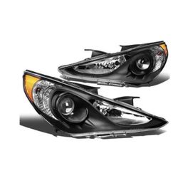 11-14 Hyundai Sonata Black Housing / Clear / Amber Projector Replacement Pair Headlights Calaveras De Enfrente 
