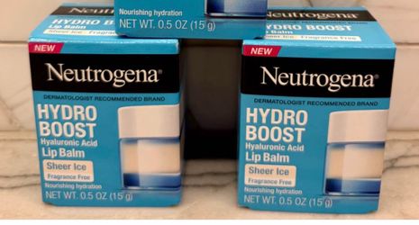 Neutrogena Hydro Boost Lip Balm. These lip balms have Hyaluronic Acid for nourishing hydration. Sheer Ice and Fragrance Free NEW