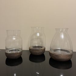 Glass Vase w/Wood Base