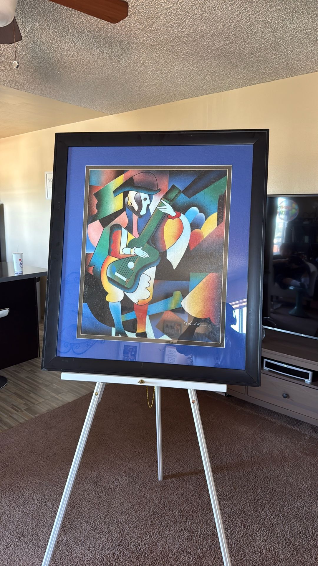 Abstract Guitarist Pre-framed - New Age Black Frame 20”x24”