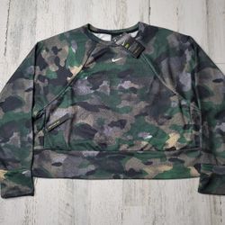 Nike Dri-Fit Loose Fit Camo Fleece Training Crewneck CD5421-723 Women's Size L