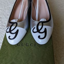 Gucci Ballet Leather, Silver, Size 38, New