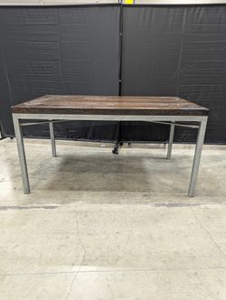 Crate & Barrel Industrial Hardwood Top Metal Base Dining Table