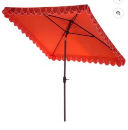 NEW Safavieh Outdoor Valance 7.5ft Crank Patio Umbrella, Orange/White