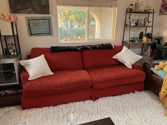 RED GOOSE DOWN PULLOUT COUCH FOR SALE