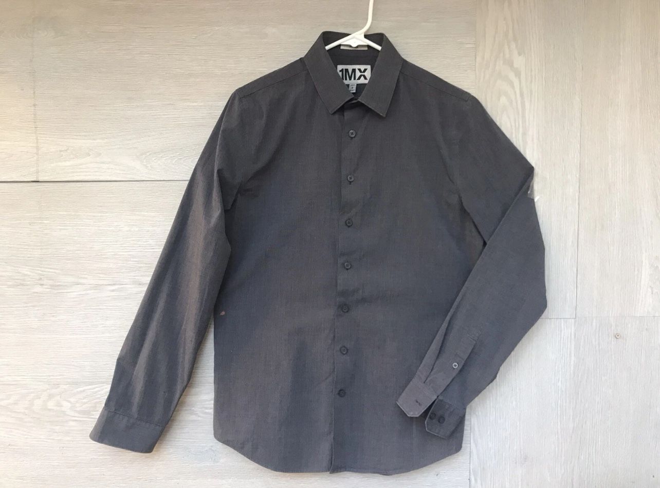 Express Shirt Mens Small 14-14 1/2 Gray Fitted 1MX Button Up Long Sleeve