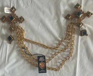 VSA Virgins Saints & Angels Gold Paloma Cross Boot Strap / Garment Clip Chain Accent – NWT