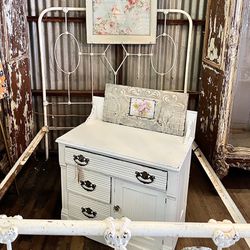 Antique Iron Full Bed  And  Small Dresser 