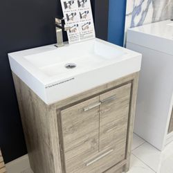 24" Freestanding Rustic Gray Bathroom Vanity  