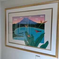 HAWAIIAN SUNSET BY AUSTRALIAN ARTIST JOANNE HOOK... BEAUTIFUL SEROLITHOGRAPH SIGNED AND PROFESSIONALLY MOUNTED AND FRAMED 38X30 FRAME SIZE