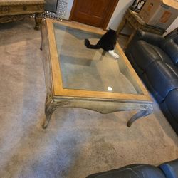 Tuscan Style Glass Top Coffee Table, Large