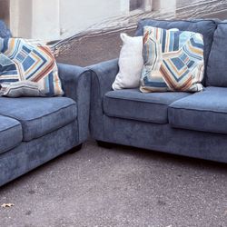 Ashley Cashton Blue Woven Wool Sofa And Love Seat Set- AVAILABLE DELIVERY 