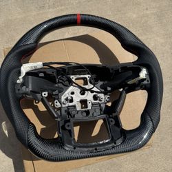 Real Carbon Fiber Heated Steering Wheel For Ford F150 Raptor 2015-2020, Perforated Leather Grip, D-Shaped Flat-bottom For Raptor Steering Wheel With P