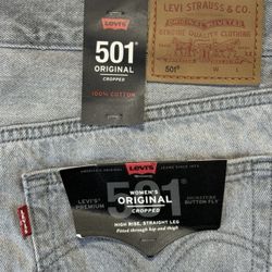 Levi’s 501 Women’s Original Cropped Jeans Gray High Rise Straight 33x26