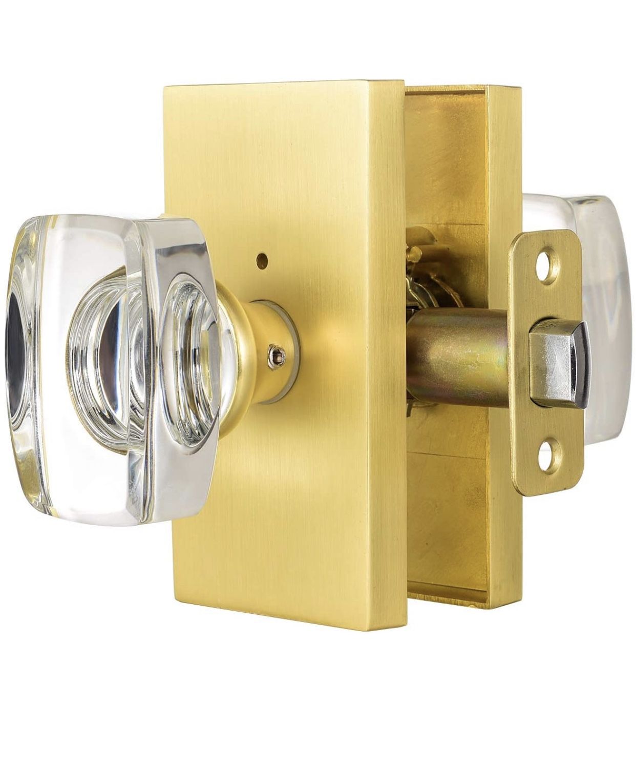 HIEMEY Glass Door Knobs Interior with Lock, Crystal Door Knobs for Bedroom/Bathroom, Privacy Door Knob, Satin Brass, BS-017