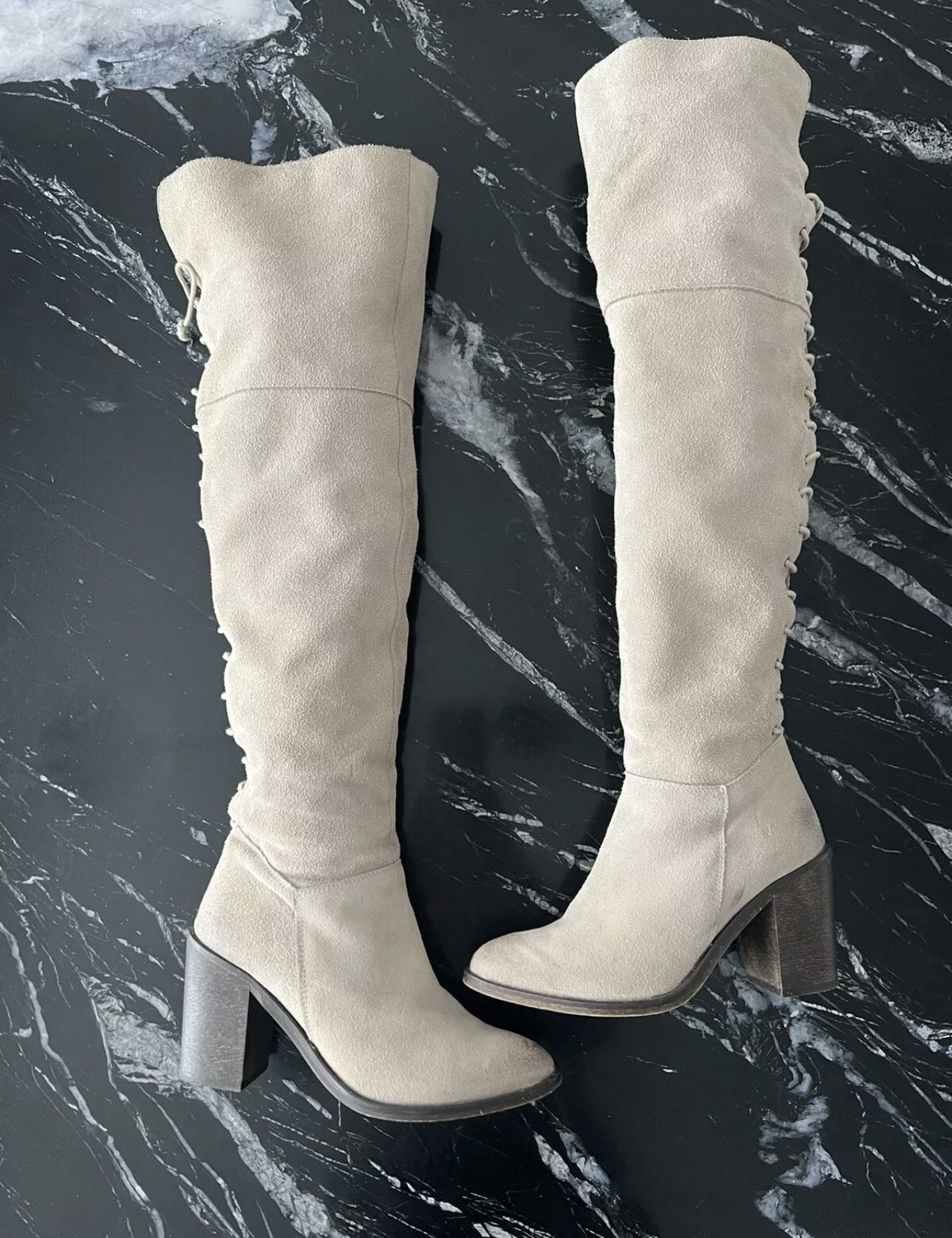 Steve Madden Over The Knee Norri nude Suede Thigh High boots size 6 cowboy