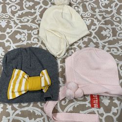 Cute Beanie 3 Pack Set For Baby Girl Size 0-6 Months