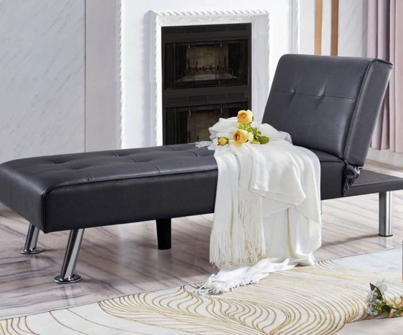 Black Leather Sofa / Chaise