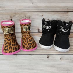 2 Pairs  JUICY COUTURE BLACK FAUX FUR BOOTIES CRIB SHOES SZ 3 Pink Size 4