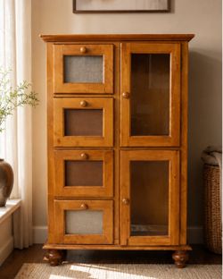 Cabinet – Solid Wood, 4 Drawers & 2 Glass Doors
