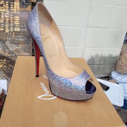 Christian Louboutin lady peep 150 glitter disco ball pumps heels size 9.5
