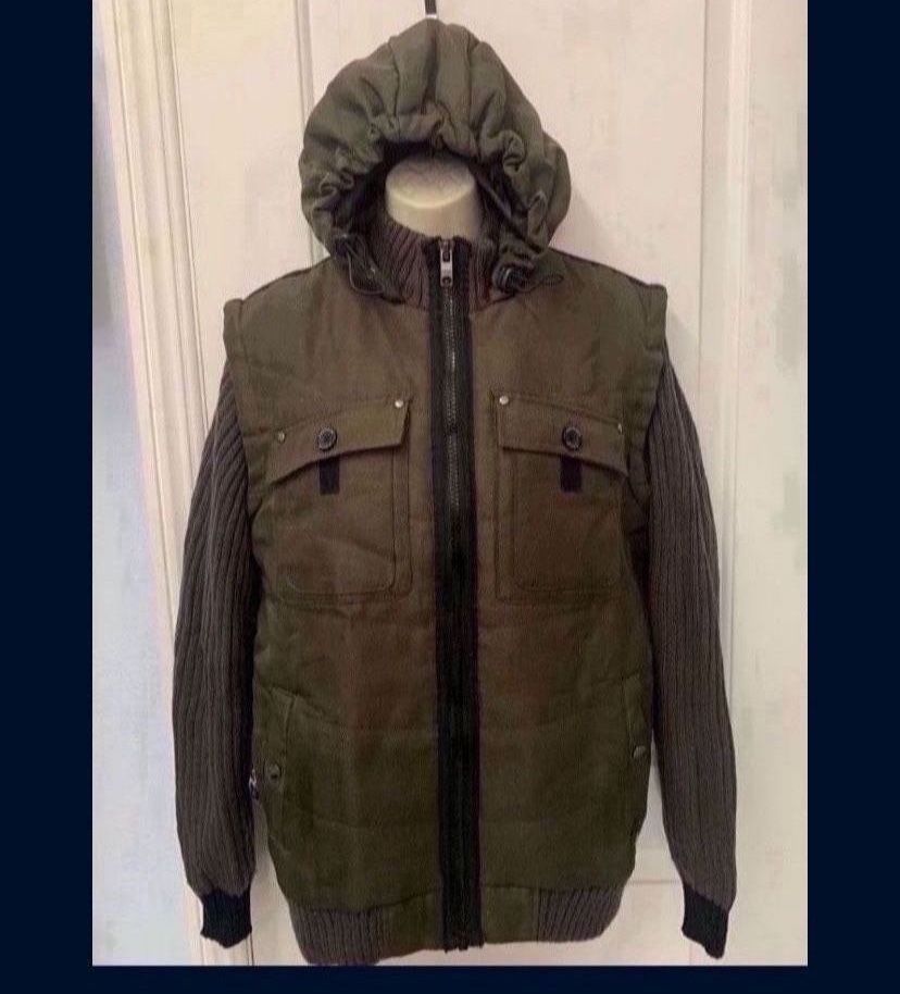 Adult Mens Medium Green Army American Stitch Sweater Jacket Hoodie