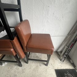 Brown Faux Leather Counter Height Chairs (4)