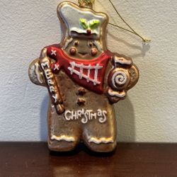 Vintage Blown Glass Gingerbread Baker Man Ornament w/Rolling Pin