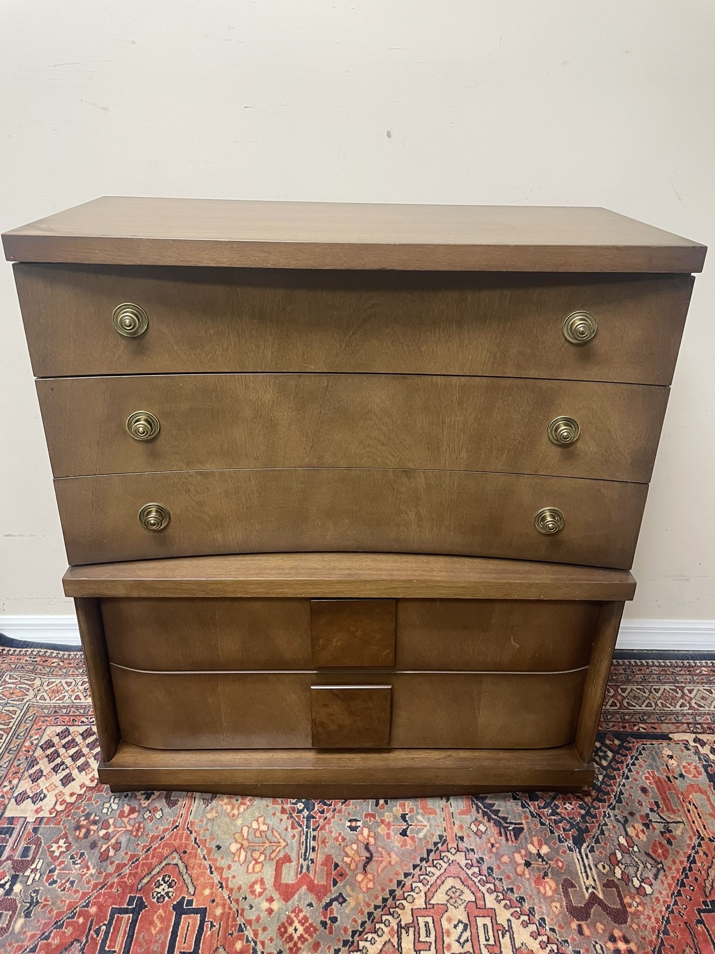 MCM Bassett 5 Drawer Highboy Chest Dresser 38”W x 43H Curved Drawers. Delivery Extra