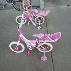 2 Small Girls Pink Princess Bikes ! $50 For The Set!