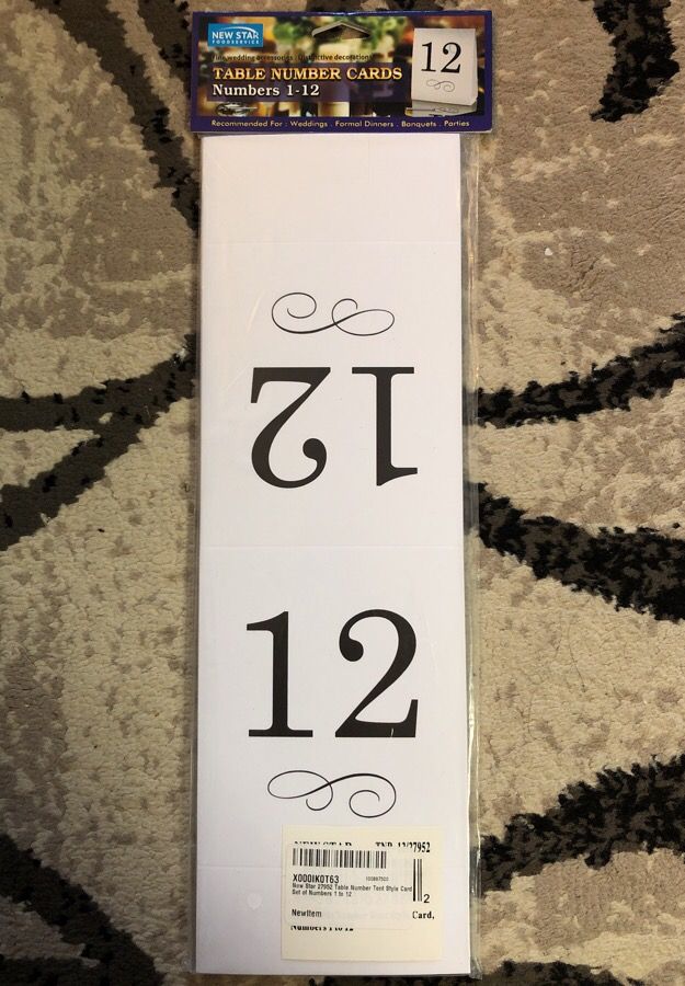 Table Number Cards 1-12 New Star Brand New