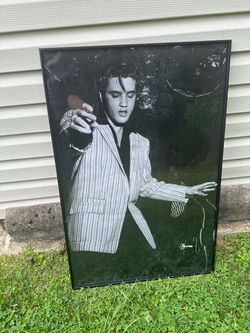 VINTAGE RARE GLASS FRAMED ELVIS PRESLEY 24" x 36" PRINT  READY TO HANG!
