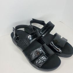 Vionic Women’s Roma Black Patent Croc Print Wedge Sling Back Sandals Size 11