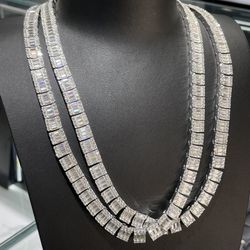 VVS 11mm Moissanite Baguette Chain 22 inch PASS DIAMOND TESTER