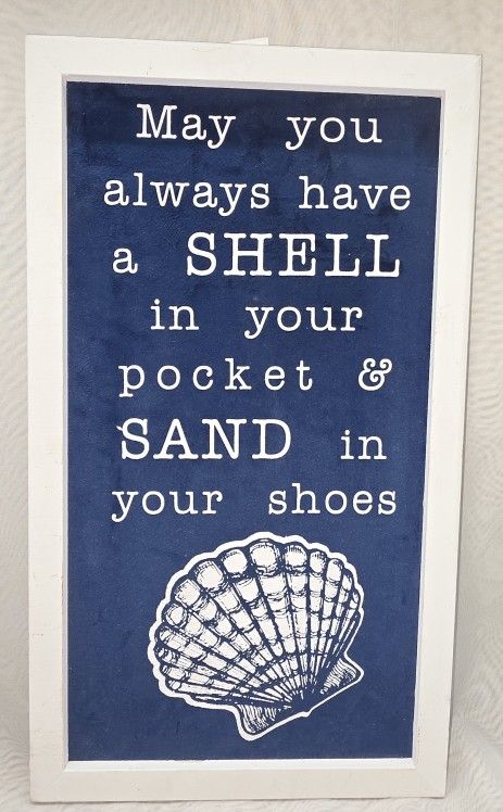 Nautical Wall Decor Hanging Velvet Background Beach Shell Sand Wood Frame