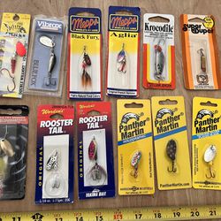 12 New Trout Spinner Lures, panther martin, mepps, roostertails, etc