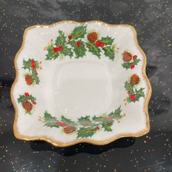 Vintage Queen's Fine Bone China Yuletide Square Candy Dish by Rosina China Co