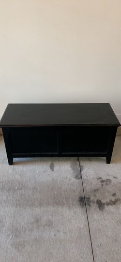 All wood black storage cabinet 44, long 17 deep 21 high cash only