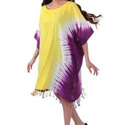 Long Dashiki Top/Midi Dress in Yellow-Purple