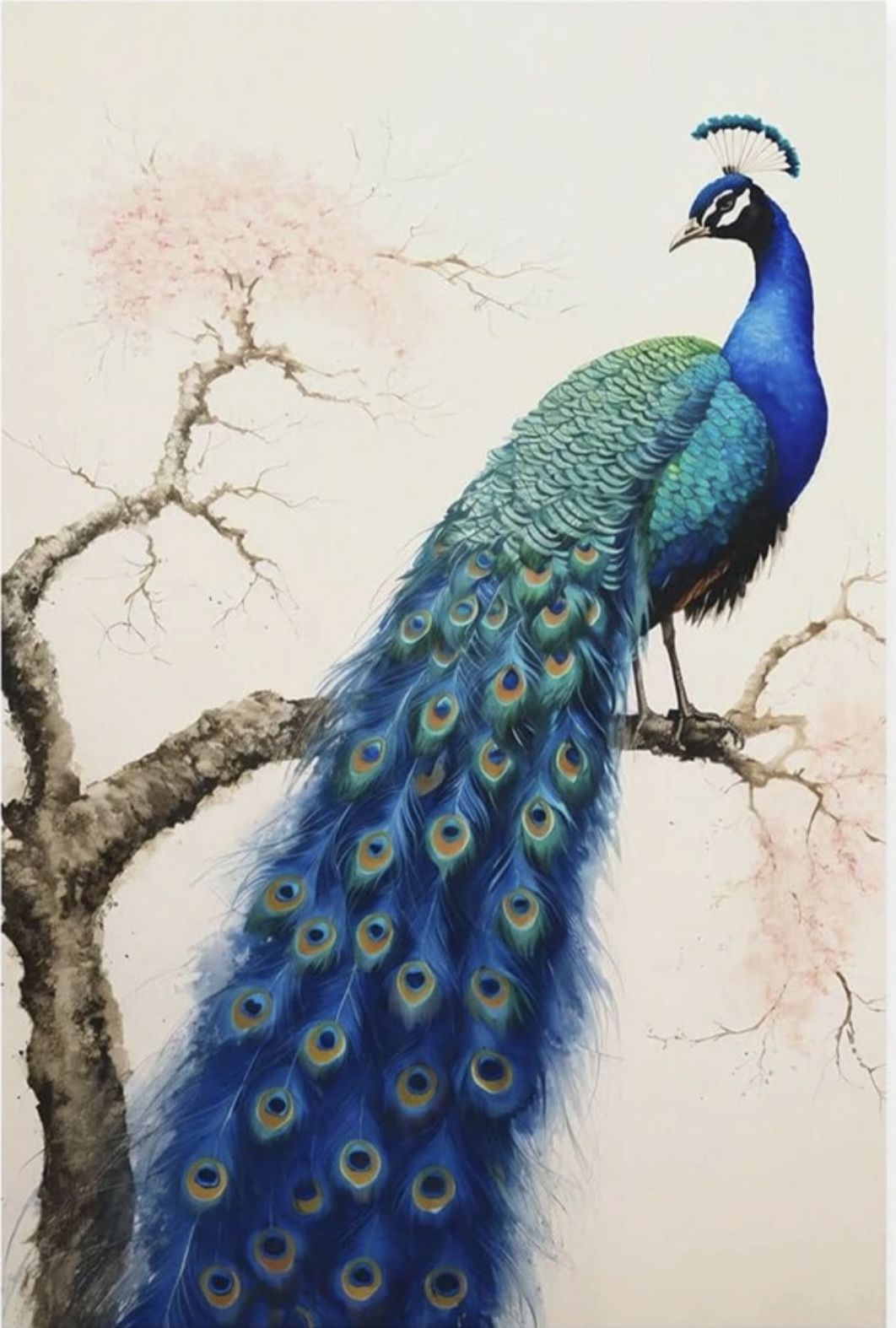 1 Piece Blue Peacock Canvas Wall Art Animal Painting Wall Decor Elega
