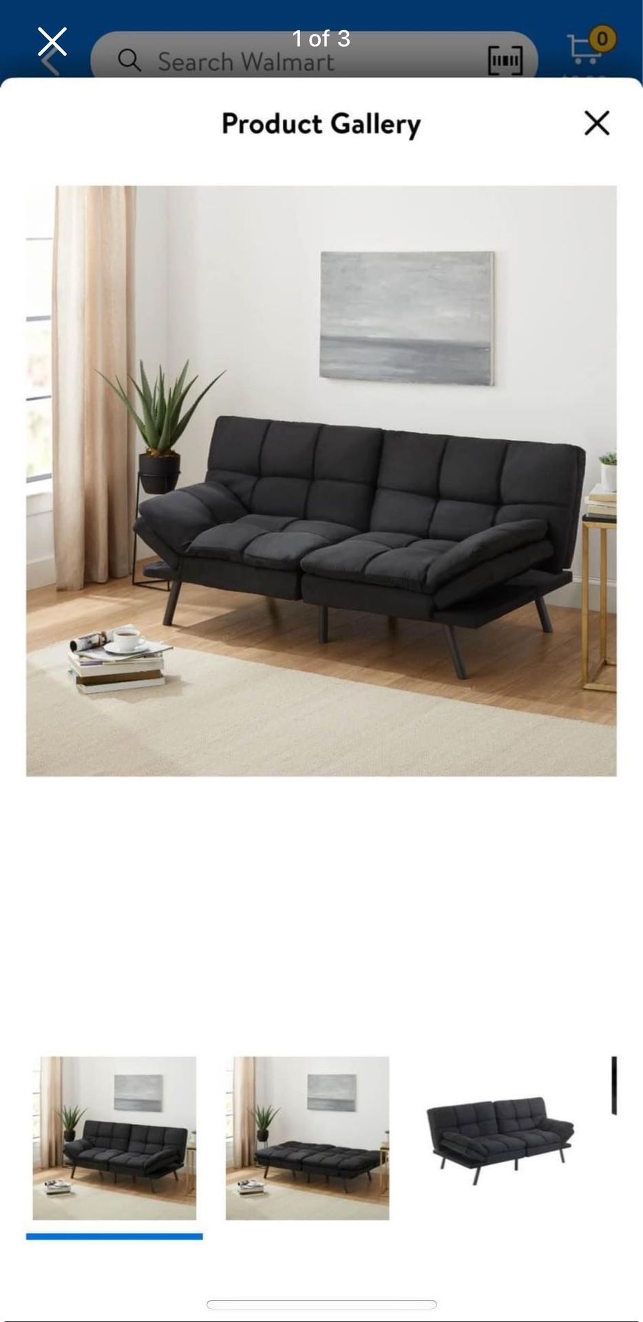 Mainstays Memory Foam Futon with 72in. x 34in. x 32in, Black