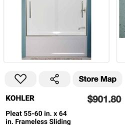 Model # K-707602-8L-BNK
Pleat 55-60 in. x 64 in. Frameless Sliding Bathtub Door in Anodized Brushed Nickel with Cryst
