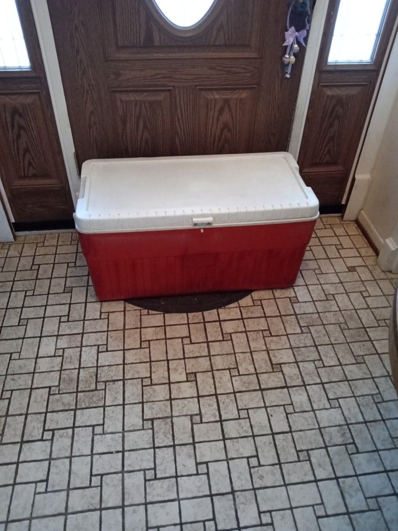 Large Red And White Cooler 