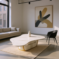 Homy Casa Modern Butterfly Coffee Table with Sintered Stone Top – Oval Center Table with Storage Shelf & Drawer, Stainless Steel Base & MDF Cabinet