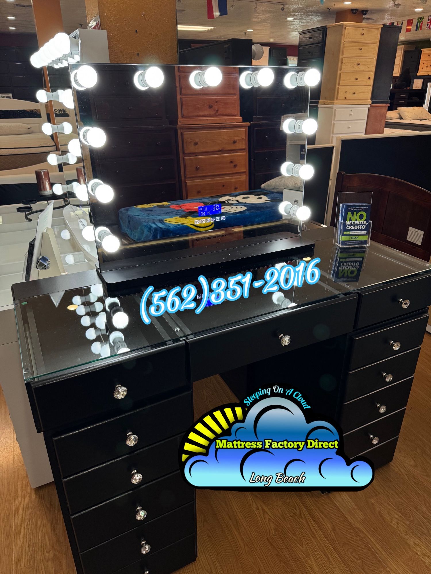 Black Vanity Desk New Led Lights Dresser Mueble Drawer