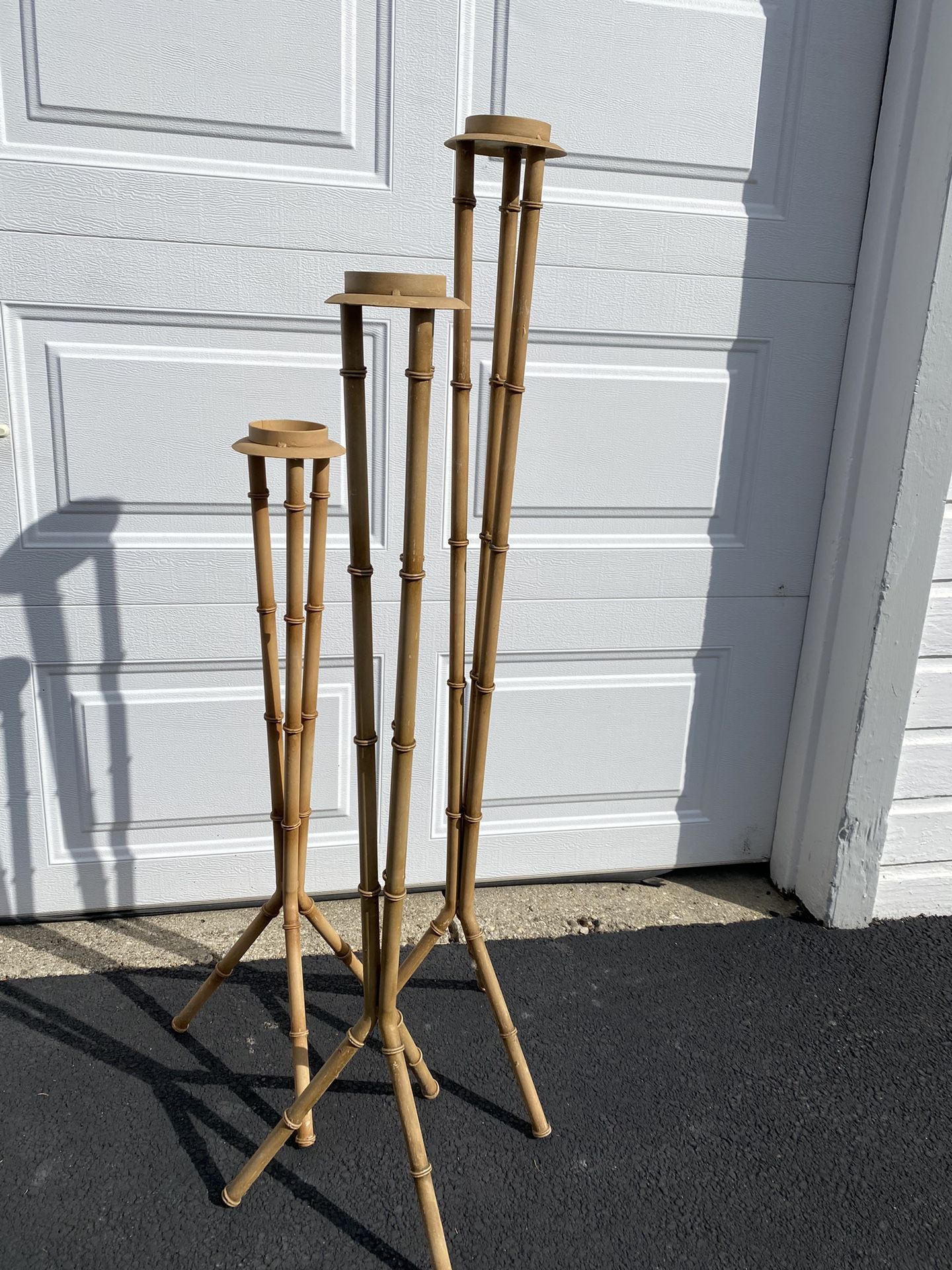 Set Of 3 Tall Metal Bamboo Type Candle Holders