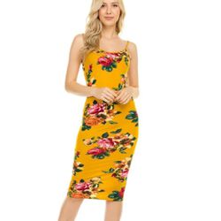 Fashion Nova Midi Dress Floral Yellow Medium